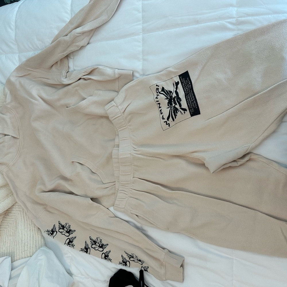Beige Graphic Sweatshirt and Joggers Set